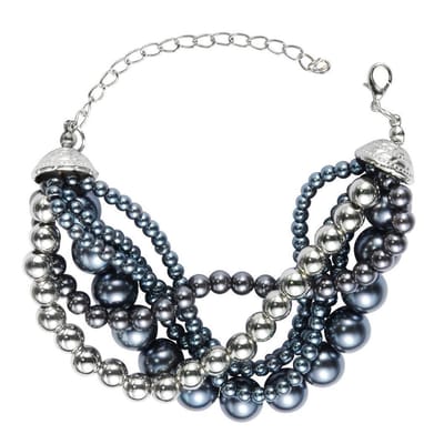 Behave - Armband - parels grijs blauw mix - feest stijl - nikkelvrij