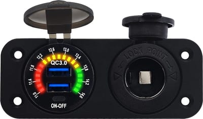ProRide 12V USB Autolader2 Poorten Inbouw met Schakelaar/Voltmeter - QC3.0 - met 12/24V Sigaretten stopcontact
