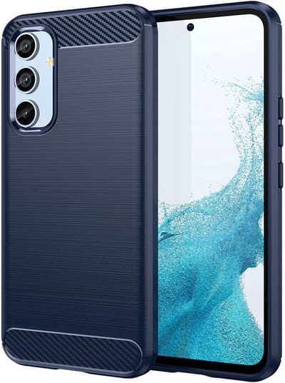 MobyDefend Hoesje - Geschikt voor Samsung Galaxy A54 - TPU Backcover - Geborstelde Metaal & Carbon-Look - Blauw