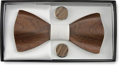 We Love Ties - Giftsets - Houten strik giftset Trendy wit - bruin / wit