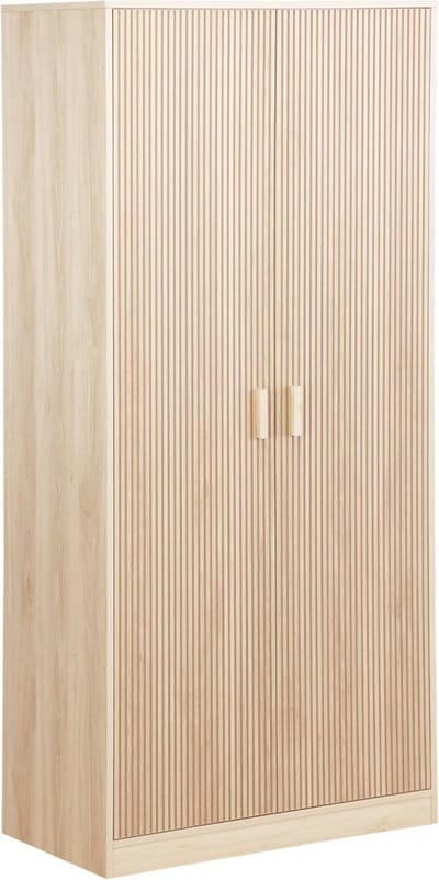 sweeek - Kledingkast 2 deuren hangedeelte en 3 vakken houtdecor deels gegroefd 80cm - linear