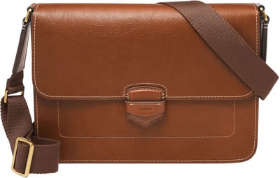 FOSSIL Leren Business tas Lennox Messenger Medium Brown Bruine
