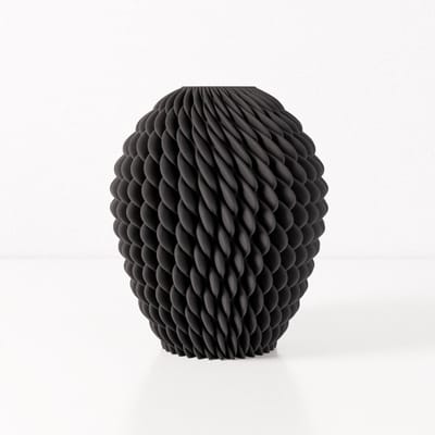 Fleuriek vaas CHLOE - Zwart H30 cm - Ronde designvaas met bijzonder reliëf - Unieke vaas voor een modern interieur - Bolvaas voor tafel of dressoir
