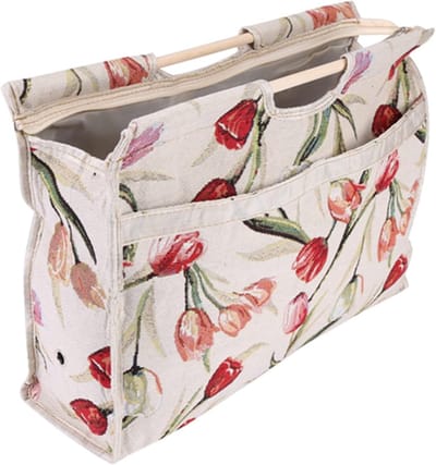 Garenorganizer met houten handvat, 41,9 x 30 x 10,9 cm, rood bloemenpatroon