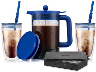 Bodum | Bean set Candy Blue | Cafetière voor ijskoffie met 2 bekers en ijsblokjeshouder | 1,5L