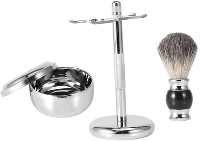 Scheerset met Kom - Scheerkit Scheerbenodigdheden - Traditioneel Scheren - Inclusief Staande Houder - 12x12 cm - Zwart