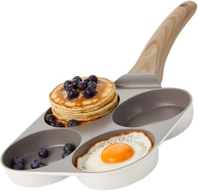 Alice by ISENVI Eierpan - 4-In-1 - American Pancake Pan - Keramisch - Koudgreep - Pannenkoekenpan - voor o.a. Inductie - PFAS, PTFE Vrij - Beige