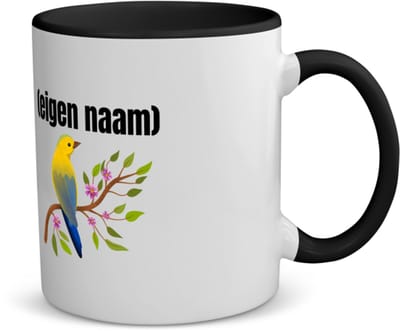 Akyol - vogel in een boom met eigen naam koffiemok - theemok - zwart - Vogels - dieren liefhebber - iemand die houdt van vogels - verjaardag - cadeau - kado - geschenk - 350 ML inhoud