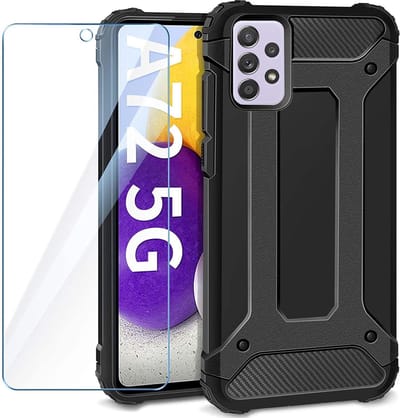 Hoesje Geschikt Voor Samsung Galaxy A72 5G Hoesje Schokbestendig Hybride hoesje rugged case Zwart - Galaxy A72 1x Screenprotector