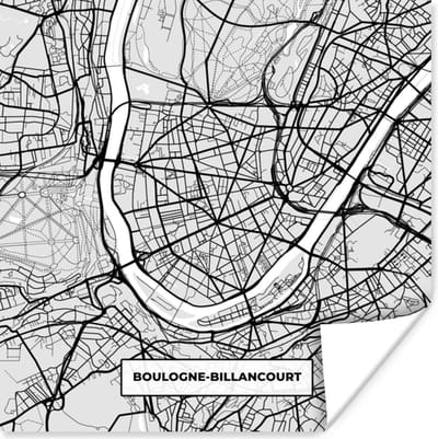Poster Boulogne-Billancourt - Plattegrond - Frankrijk - Kaart - Stadskaart - 100x100 cm XXL