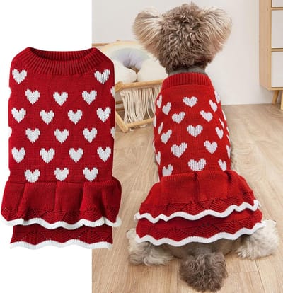 Lieve Valentijnsdag Hondentrui voor Kleine en Middelgrote Honden en Katten - Rode en Roze Hartjes, Turtleneck, Warm Gebreid, Perfect voor de Winter