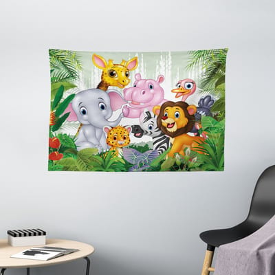 ABAKUHAUS Exotisch Wandtapijt, Kinderkamer Gelukkig Dierenkrabbel, Woonkamer Slaapkamer Wanddoek Zijdezacht Satijn Wandtapijt, 150 x 100 cm, Meerkleurig