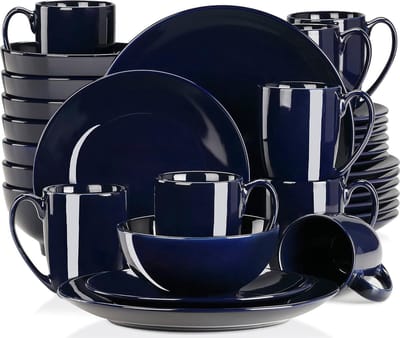 Luxe Serviesset- 32 delig – 8 persoons – Porselein - Bordenset – Dinner platen – Dessertborden - Kommen - Mokken - Donkerblauw