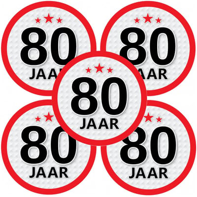 80 jaar leeftijd sticker - 10x - rond - Dia 15 cm - 80 jaar verjaardag - jubileum - leeftijd versiering
