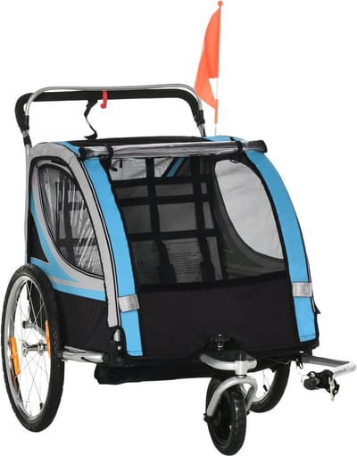 2-in-1 Kinderfietskar – Kinderhanger / Fietstrailer voor Kinderen – Multifunctionele Trailer voor Fietsgebruik – Lichtblauw