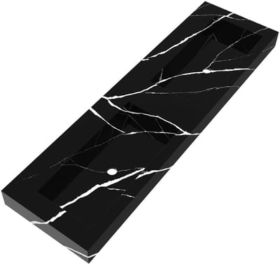 Brauer Coral Wastafel - 160 cm - met 2 Spoelbakken en 0 Kraangaten - Marmerlook Nero Marquina