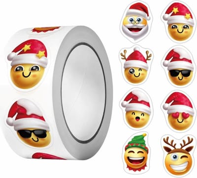 Fako Bijoux - 500 Kerst Stickers Op Rol - 2.5cm - Kerststickers - Christmas Stickers - Label Kerst - Sluitzegel - Emoji - Smiley Christmas Mix - 25mm