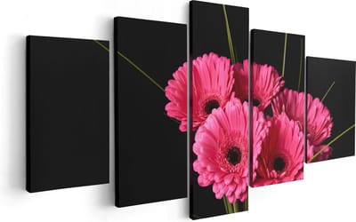 Artaza Canvas Schilderij Vijfluik Roze Gerbera Bloemen - 100x50 - Foto Op Canvas - Canvas Print