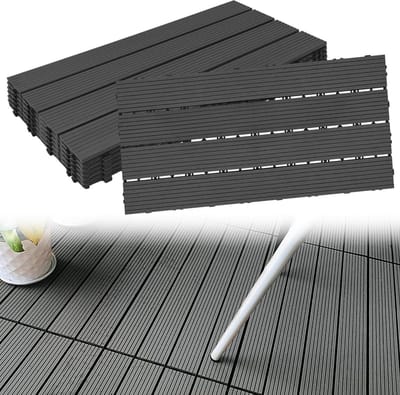 Terrastegels WPC - Kunststof vloer - Balkon opknappen - Eenvoudige installatie - 6 stuks 30x60cm - Antraciet
