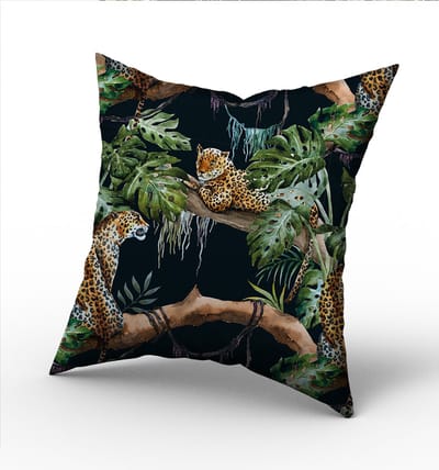 Kussen jungle luipaard zwart-Kinderkamer decoratie-Kinderkamer accessoires-Kussen jungle luipaard zwart-Kussen incl binnen kussen-maat 40x40