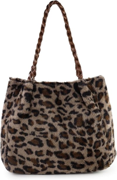 Dames Tote Bag van Pluche met Luipaardpatroon - Handtas voor Winkelen, Reizen en Uitgaan met Magnetische Sluiting