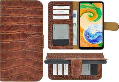 MoDo hoesje Geschikt voor Samsung Galaxy A04s - Echt Leer Book Case - Croco Kaneelbruin