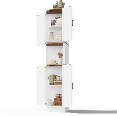 Hoekkast - Hoge Opbergkast - 5 Opbergvakken - Ruimtebesparend Hoekmeubel - MDF - Woonkamer en Keuken - 39,5x39,5x180cm - Wit Houtlook
