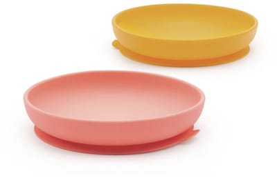 Ekobo - 2x Siliconen kinderbordje - Anti-slip - Sterk - BPA-vrij - geel roze
