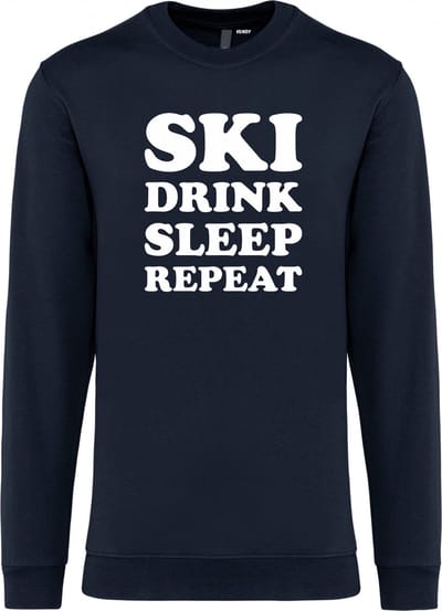 Sweater Ski Drink Sleep Repeat | Apres Ski Verkleedkleren | Ski Pully Heren | Foute Party Ski Trui | Navy | maat XS