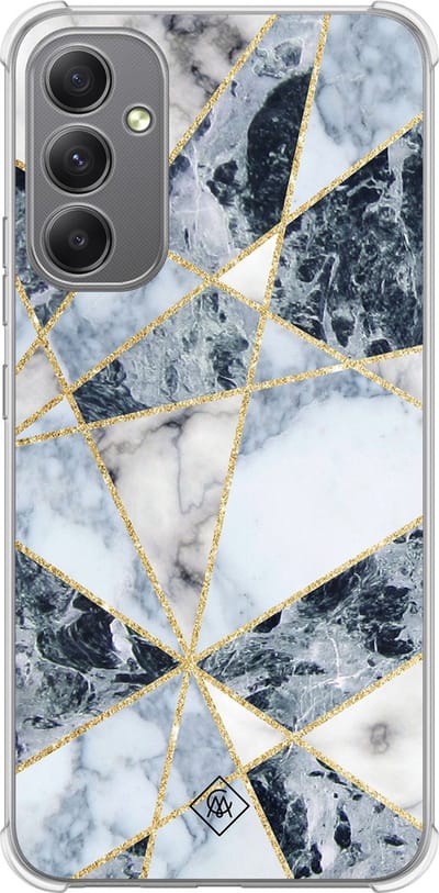 Casimoda® hoesje - Geschikt voor Samsung Galaxy A34 - Marmer Blauw - Shockproof case - Extra sterk - TPU/polycarbonaat - Blauw, Transparant