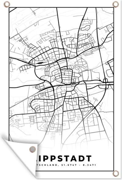 Muurdecoratie Lippstadt - Plattegrond - Stadskaart - Kaart - 120x180 cm - Tuinposter - Tuindoek