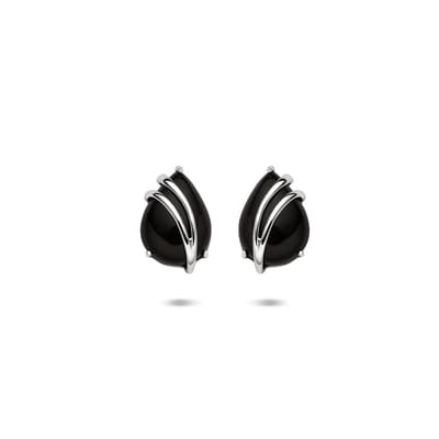 Zilveren gerhodineerde oorknoppen druppel onyx 11 mm - 1341304