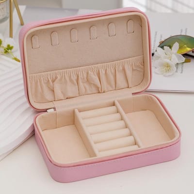 Mode Vrouwen Draagbare Reis Sieradendoos PU Leer Ketting Ring Oorbellen Rits Opbergdozen Sieraden Display Cases Organizer