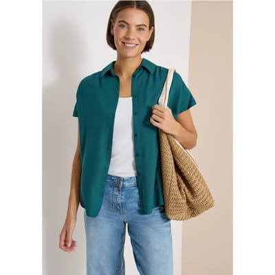 Basic blouse met overhemdkraag in effen kleur