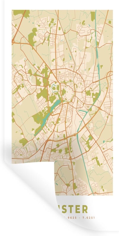Muurstickers - Sticker Folie - Münster - Plattegrond - Stadskaart - Vintage - Kaart - 40x80 cm - Plakfolie - Muurstickers Kinderkamer - Zelfklevend Behang - Zelfklevend behangpapier - Stickerfolie