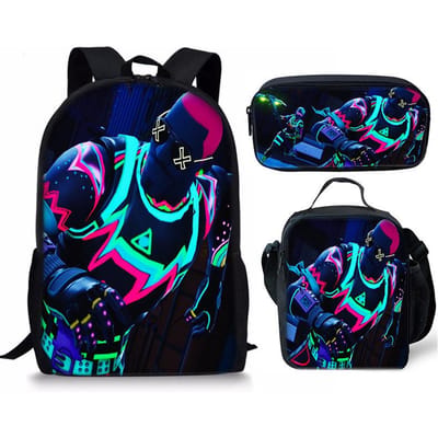 3 pièces Sac à dos d'activité Fortnite Anime Dessin animé Cartable Grande capacité Étudiant Sacs d'école Trousse à crayons Mignon et Charmant Sac à lunch Date de naissance Cadeau 3pcs