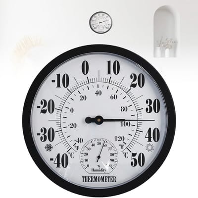 Ronde Binnen-Buiten Thermometer Hygrometer - 10 Inch Thermometer met Temperatuur- en Vochtigheidsmeting voor Huis & Tuin