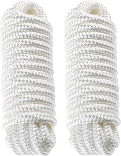 2-delige bootlijn 16 mm met oog, nylon dubbelgevlochten fenderlijn, aanleglijnen Ø 16 mm, L: 7,62 m, oog 38 cm, breeklast: 3970 kg, wit, duurzaam en sterk