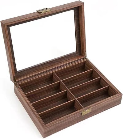 Opbergdoos Zonnebrillen - Brillen Vitrine - Accessoires Opbergen - 8 Sleuven - 34 cm Breed - Houtnerf