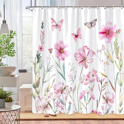 Mooie Aquarel Botanische Bloemen Douchegordijn Roze Blauwe Bloemen Huis Polyester Douchegordijnen Badkamer Decoratie met Haken 120x180cm