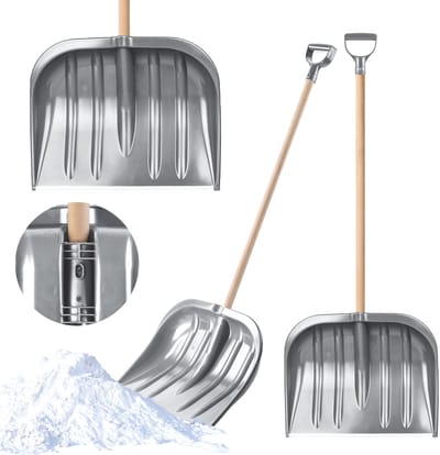 KADAX Sneeuwschep met ergonomische handgreep, bladbreedte: 49 cm, kunststof blad, sneeuwschuiver, ideale sneeuwschep voor kleine en grote sneeuwsneeuwsneeuwruimers, stabiel (houten steel, zilver)