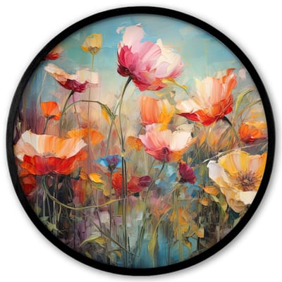 Poster in lijst Rond - Fotolijst 40x40 cm - Posters - Bloemen - Watercolor - Kunst - Botanisch - Natuur - Ronde posterlijst zwart - Decoratie - Wanddecoratie woonkamer - Muurdecoratie slaapkamer