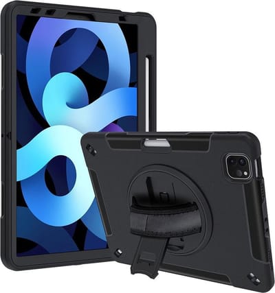 CaseBoutique Rugged AirStrap Grip Case - Valbestendig Hoesje met Handvat geschikt voor iPad Air 4/5 - Ideaal voor Bouw, Horeca, Retail, Hospitality, Kinderen, Ouderen & Meer