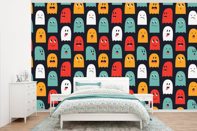 Behang - Fotobehang Patroon - Pacman - Games - Spook - Jongens - Kinderen - Kids - Breedte 345 cm x hoogte 220 cm