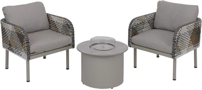 Polyrotan garnituur MCW-P80, loungeset tuinstoel, tafelhaard bio-ethanol vuurkorf aluminium stof 220 g/m² ~ crème-beige