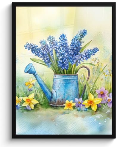 Poster in lijst - Fotolijst 50x70 cm - Posters - Gieter - Lavendel - Bloesems - Posterlijst zwart - Decoratie - Wanddecoratie woonkamer - Muurdecoratie slaapkamer