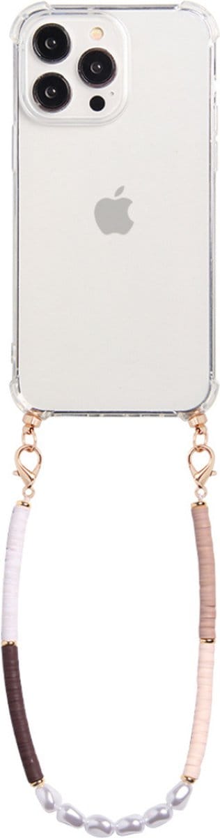 Casies hoesje geschikt voor Apple iPhone 15 Pro Max met koord - Parel kralen mix ketting - short size - Cord Case Pearl