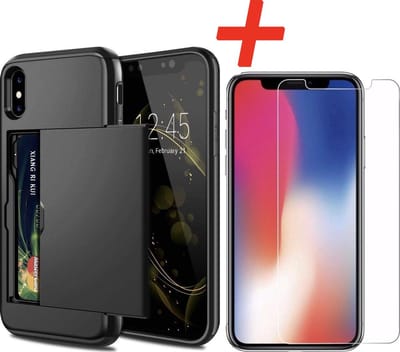Geschikt voor Apple iPhone XS Max Backcover | Zwart | Pasjeshouder
