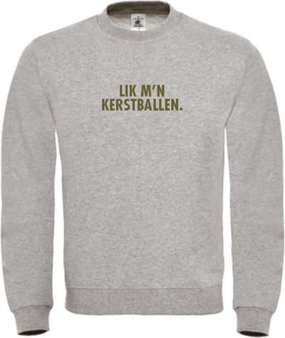 Foute kersttrui grijs XL - Lik m'n kerstballen - Olijfgroen - soBAD. | Kersttrui soBAD. | kerstsweaters volwassenen | kerst hoodie volwassenen | Kerst outfit | Foute kerst truien