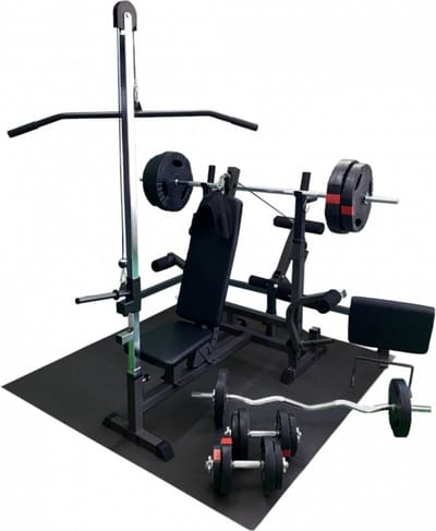 Gorilla Sports Fitnessbank Zwart Met Gewichten 100 kg - Lat Pulley - Puzzelmat - Complete Set Gripper Kunststof